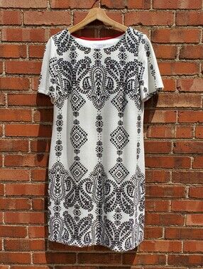 Studio One Women's Knee Length Dress Sz 14 B&W Paisley EUC Teacher Office